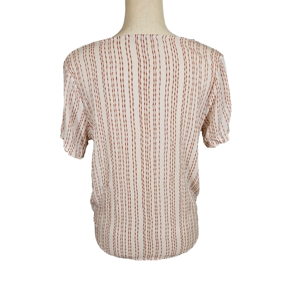 Black Pine Linen Blend Knot Front Blouse, Red/Ivory, Small - Picture 3 of 10